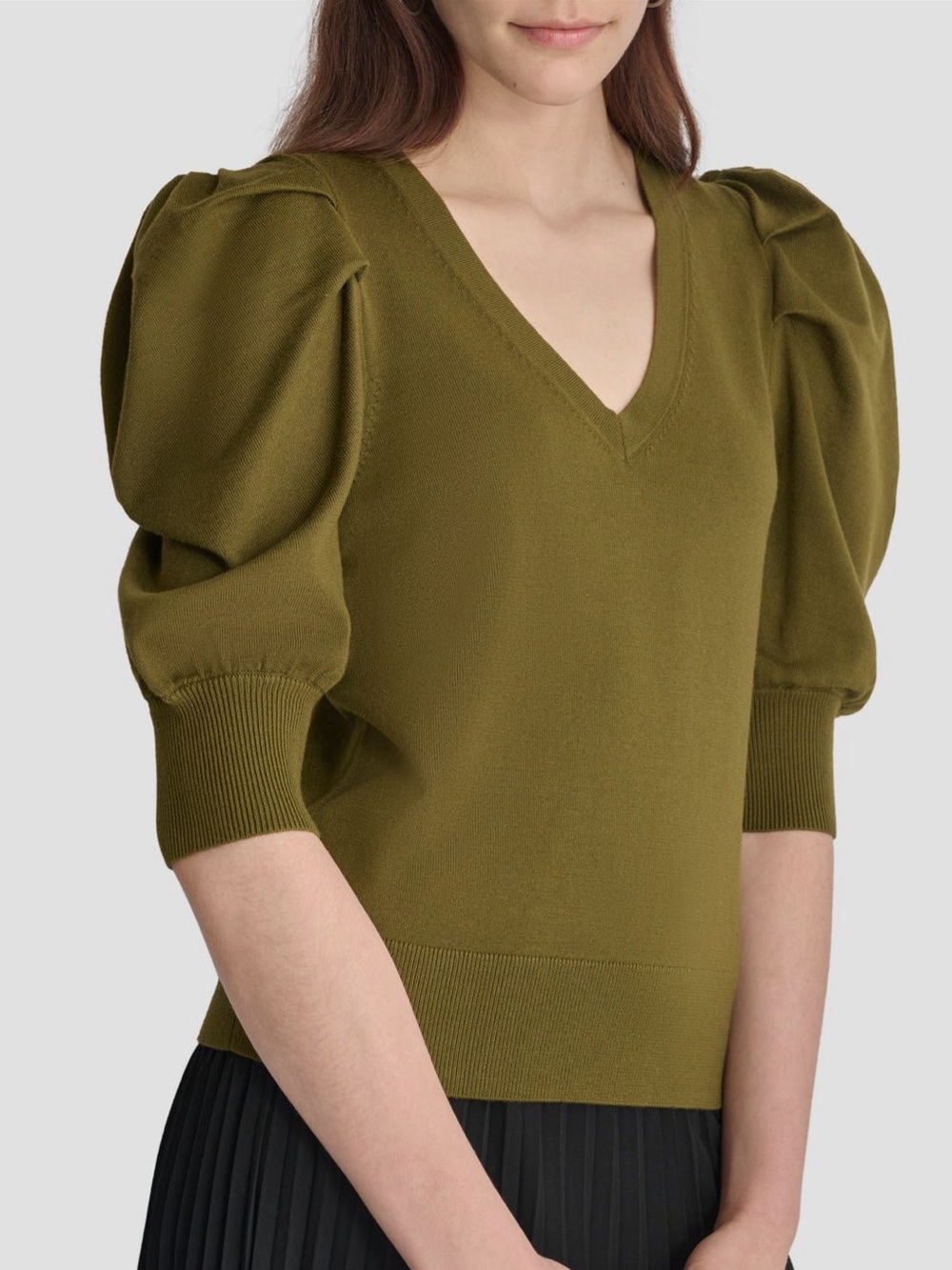 DKNY V-Neck Puff Sleeve Sweater SZ-LG NWOT